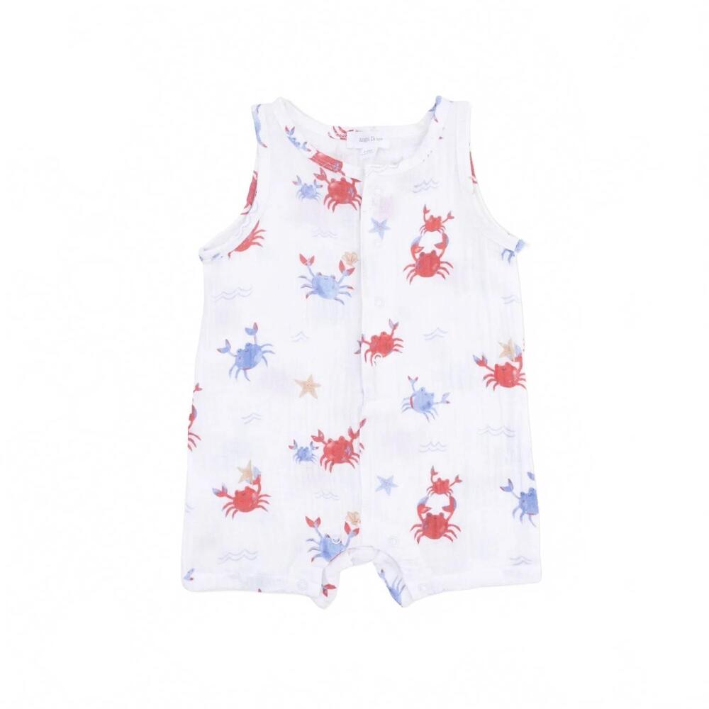 NEW ANGEL DEAR kids crayon crabs muslin sleeveless shortie romper in white
